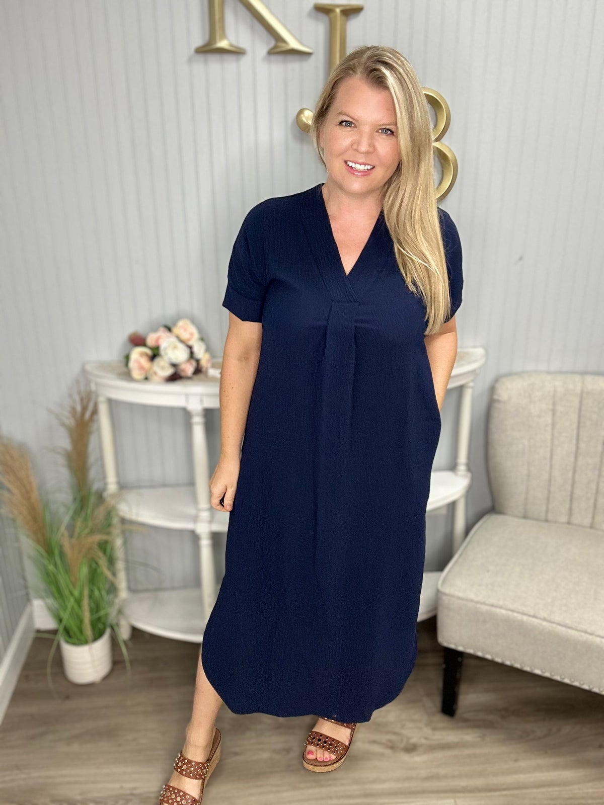 Solid Dressy Midi/Maxi Dress *Final Sale* - Navy/Small