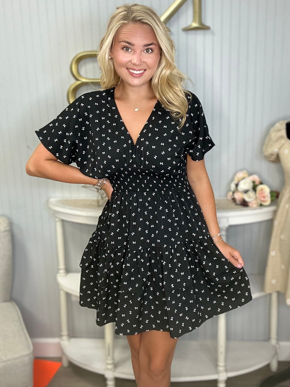 black dress with ruffle bottom Line Ruffle Bottom Hem Dress S / Navy main image 1