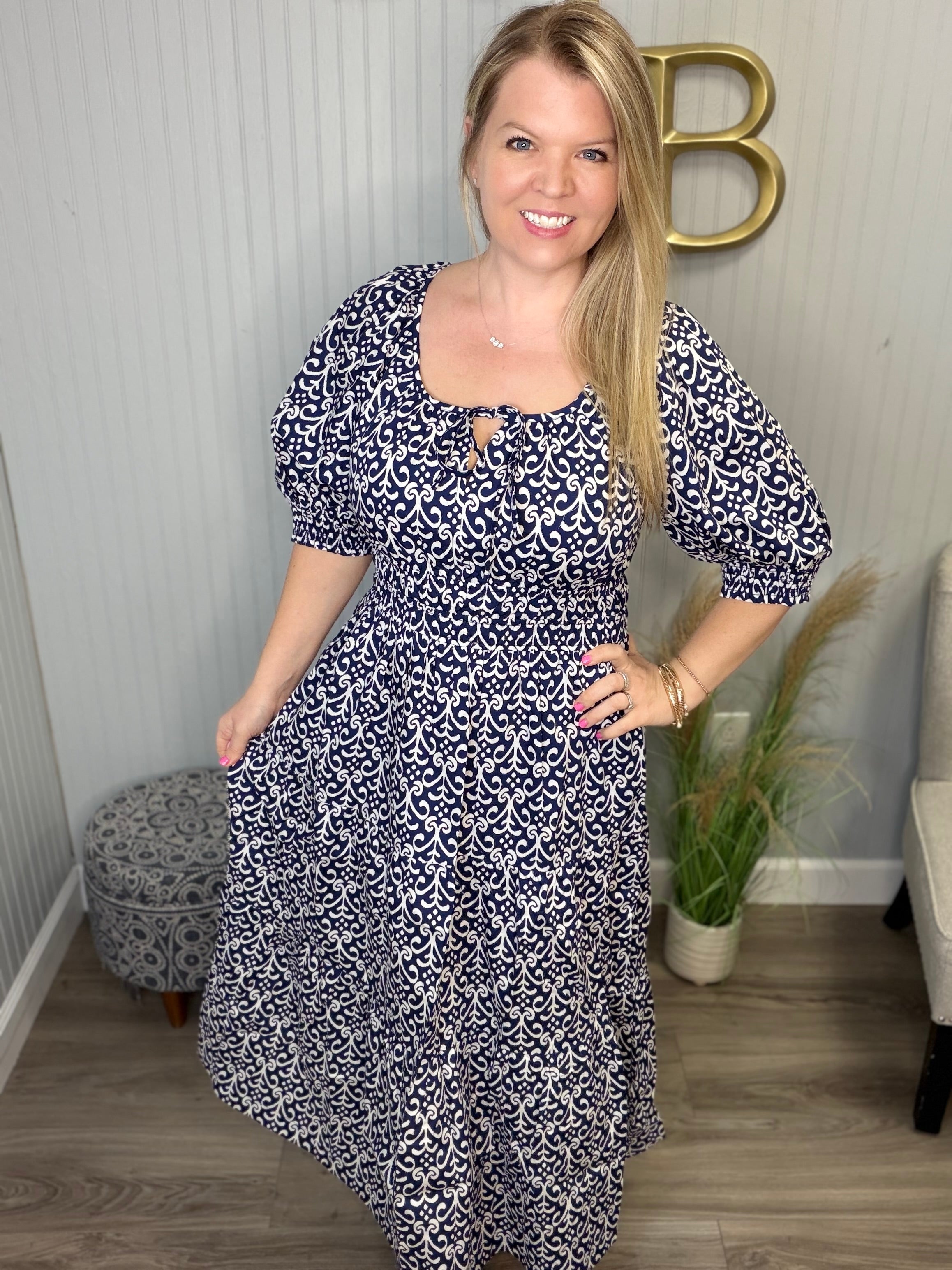 Umgee Peach Teapot Midi Dress - Small