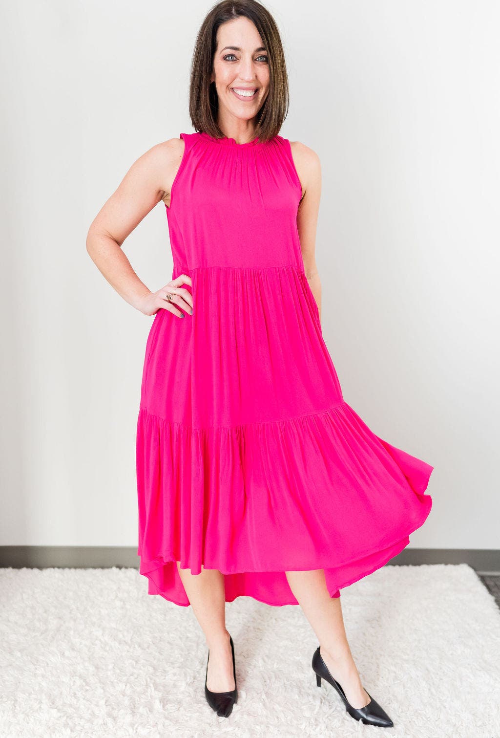 open lace back dress Hot Pink Latin-Rhythm Dress On Sale main image 1