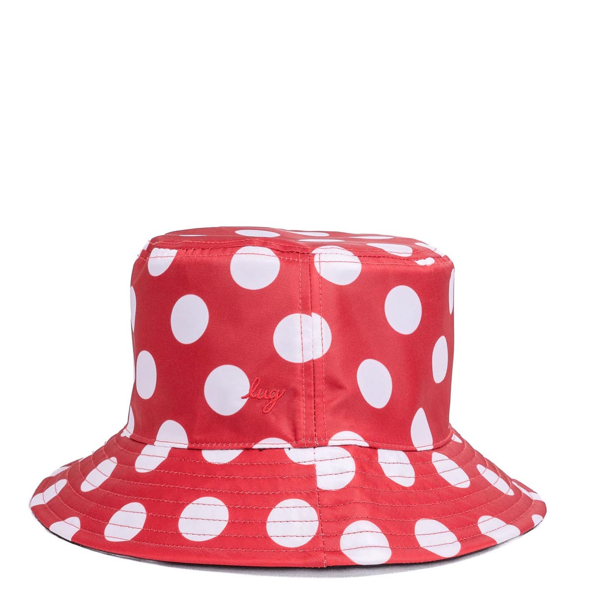 NWT Lug Reverse Red Polka Dot & Black Beach Canopy Casual  Bucket Hat Cap Red Polka Dots Printed Reversible Bucket Hat, Aesthetic  main image 2