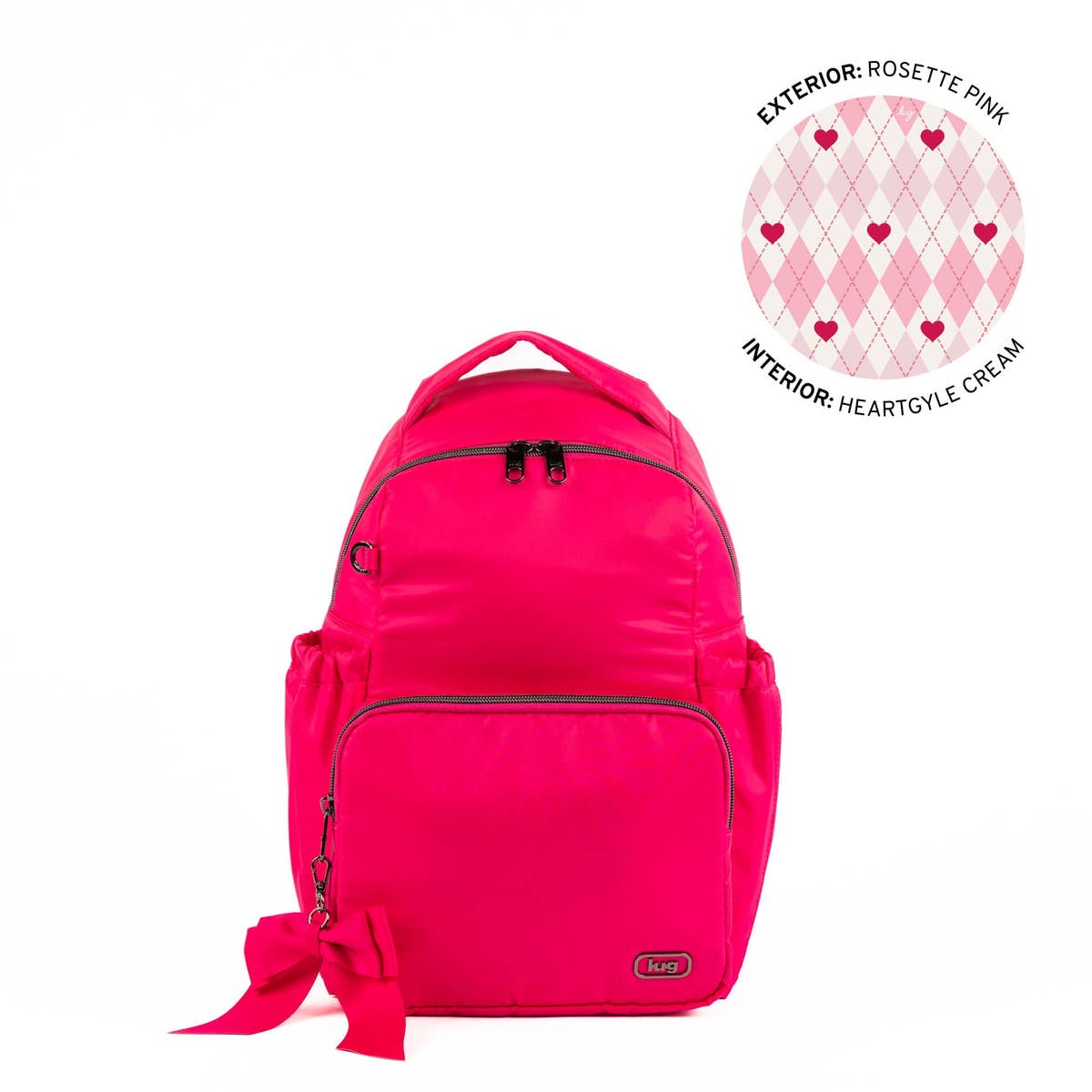 LUG Pattycake Backpack w/Removable Bow Puller NWT Rosette Pink Lug Patty Cake Backpack with Bow - QVC.com main image 3