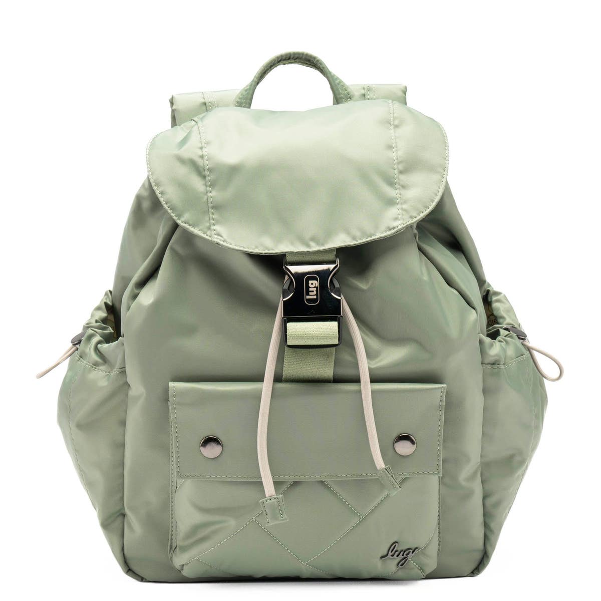 Lug Wiffle Satin Sage Green Backpack Nylon Flap Buckle Quilted Pocket Travel The Puffer Backpack - Sage Green | Fashion Backpack | Backpack main image 4