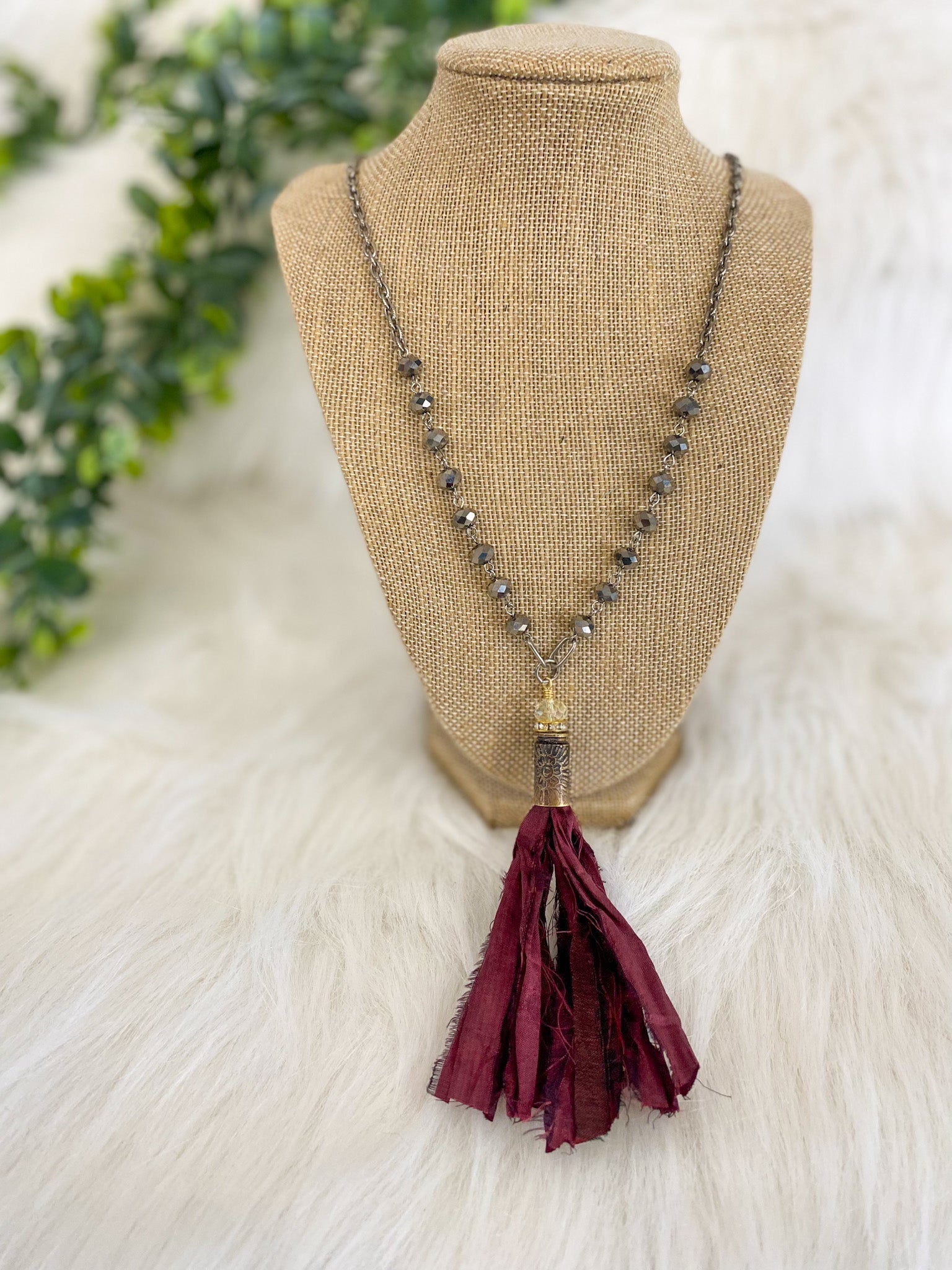 Sari silk hot sale tassel necklace