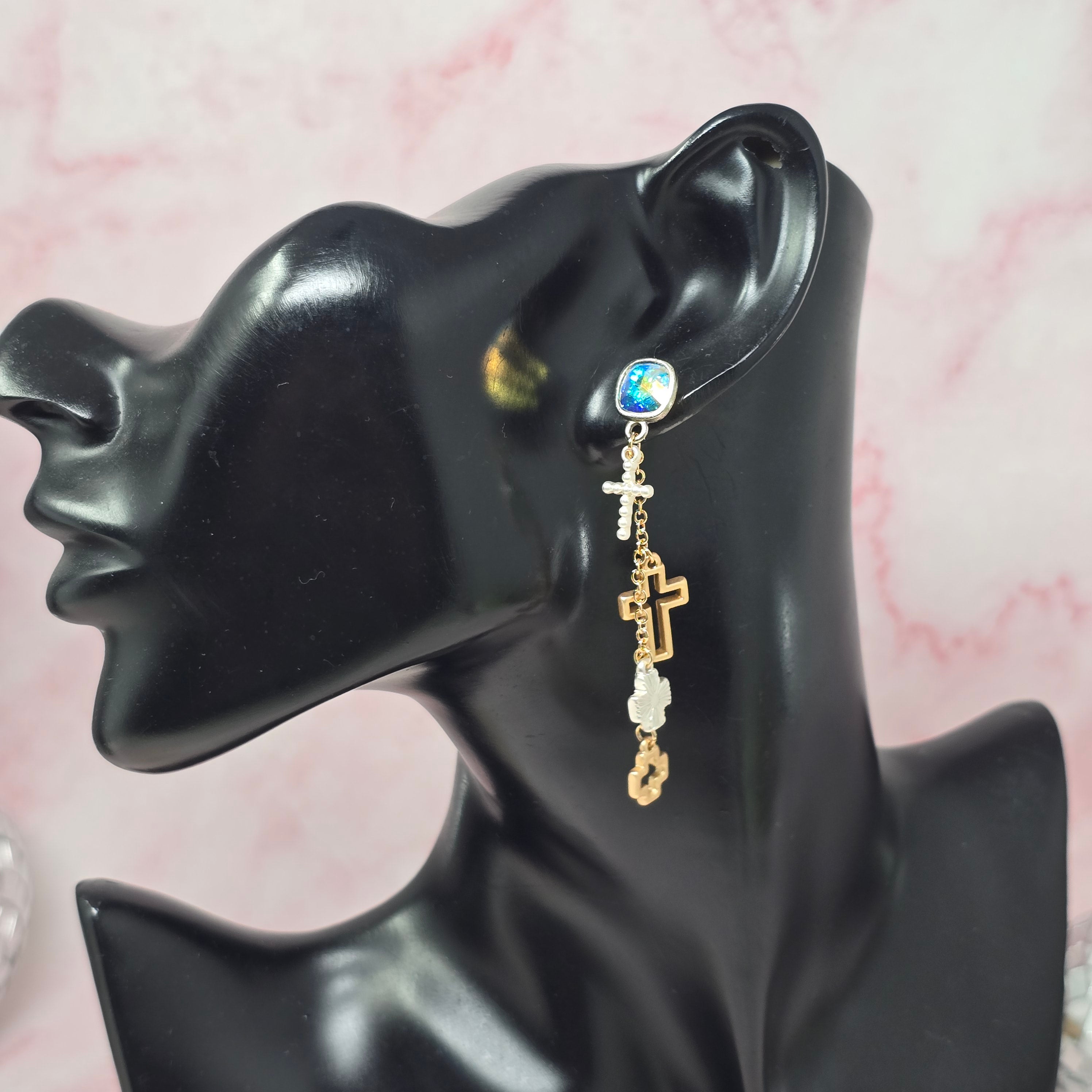 Gold & Silver Cross Charm Earrings - Pink Panache | Mindy's