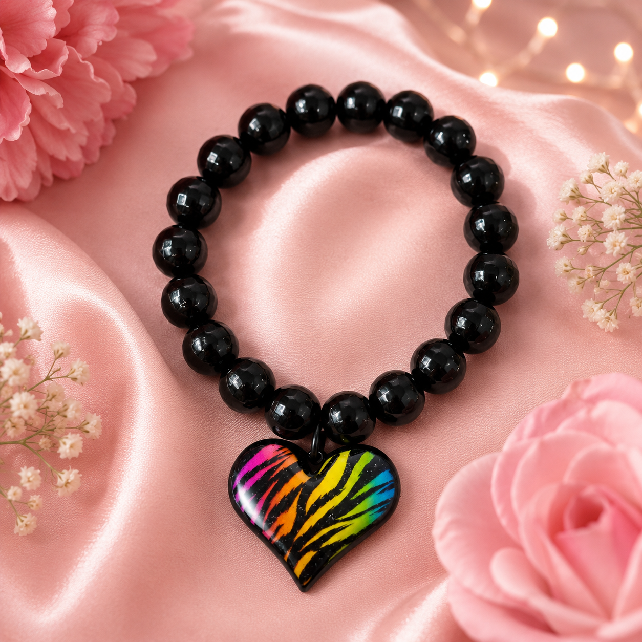 Neon Zebra Print Heart Bracelet - Rebel Raven | Mindy's Boutique