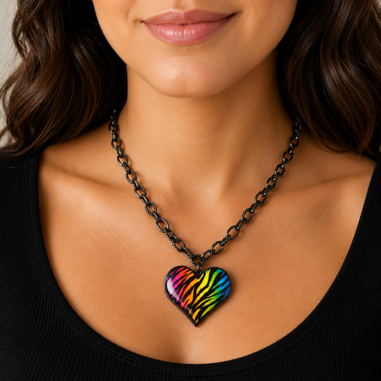 Neon Zebra Print Heart Necklace - Rebel Raven | Mindy's Boutique