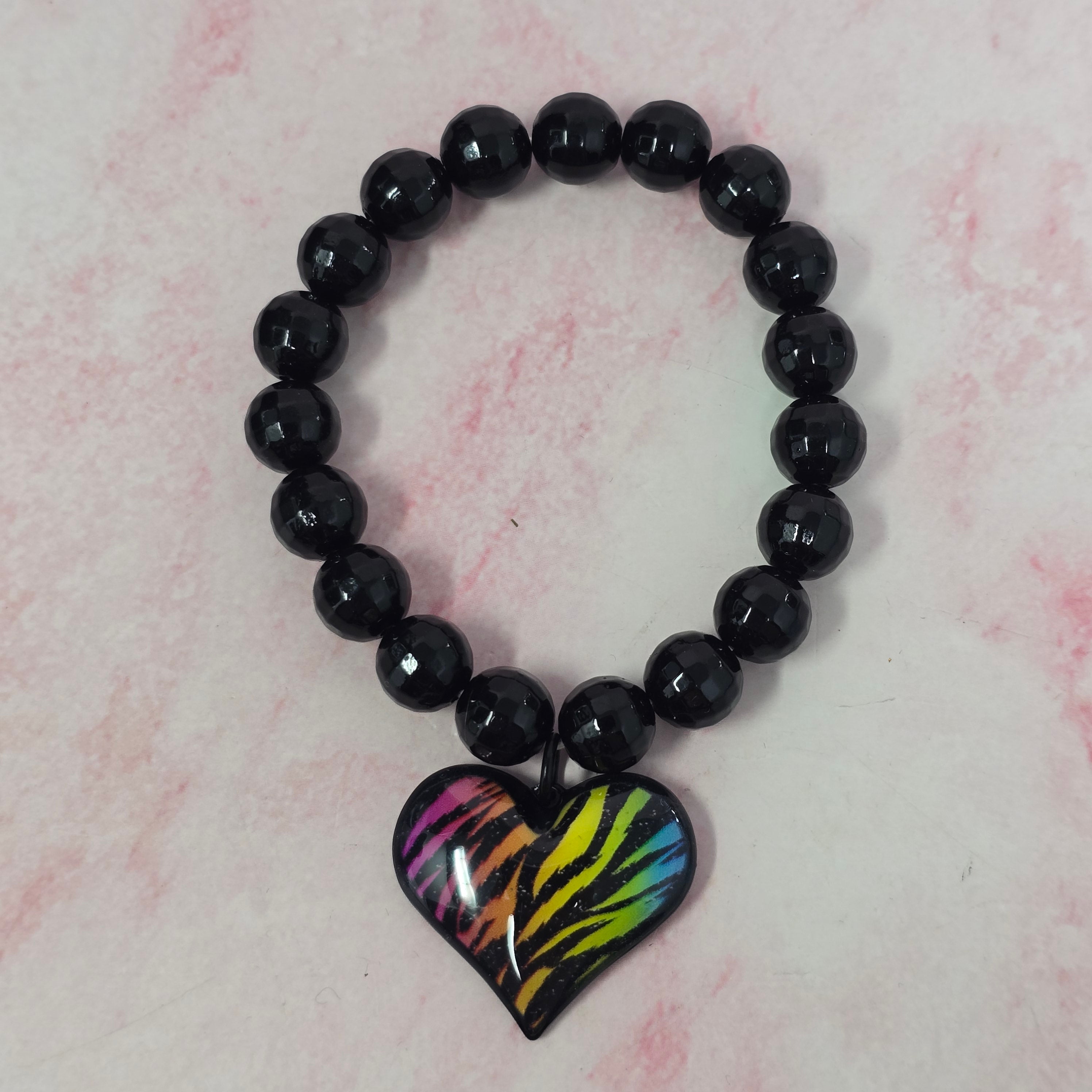 Neon Zebra Print Heart Bracelet - Rebel Raven | Mindy's Boutique