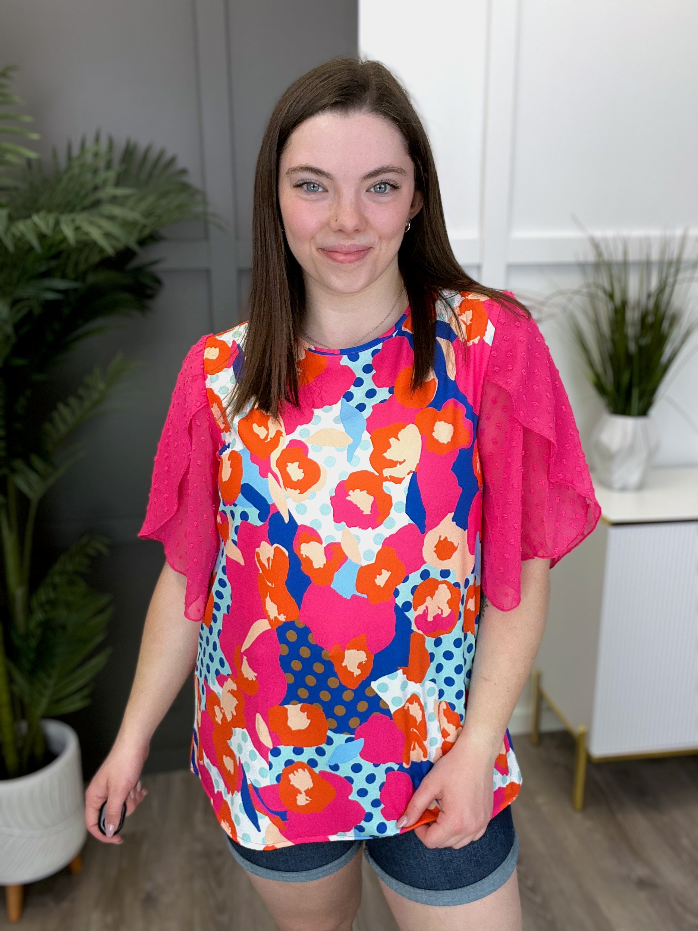 multi coloured polka dot top