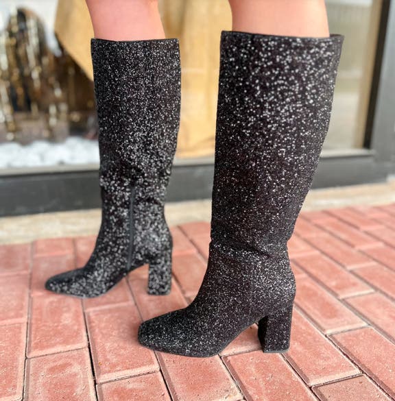 Blue or Black Glitter Tall Wide Calf Boots by Corkys *Final Sale