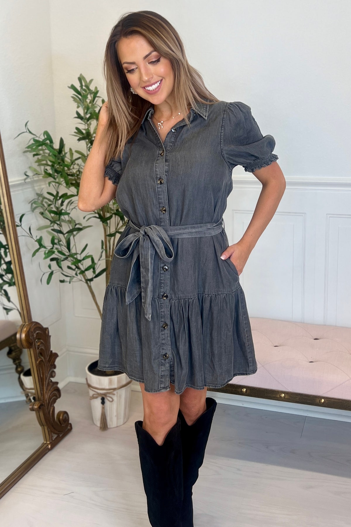knee length dresses for ladies Velvet by Graham & Spencer | Izmir Chambray Dress | S