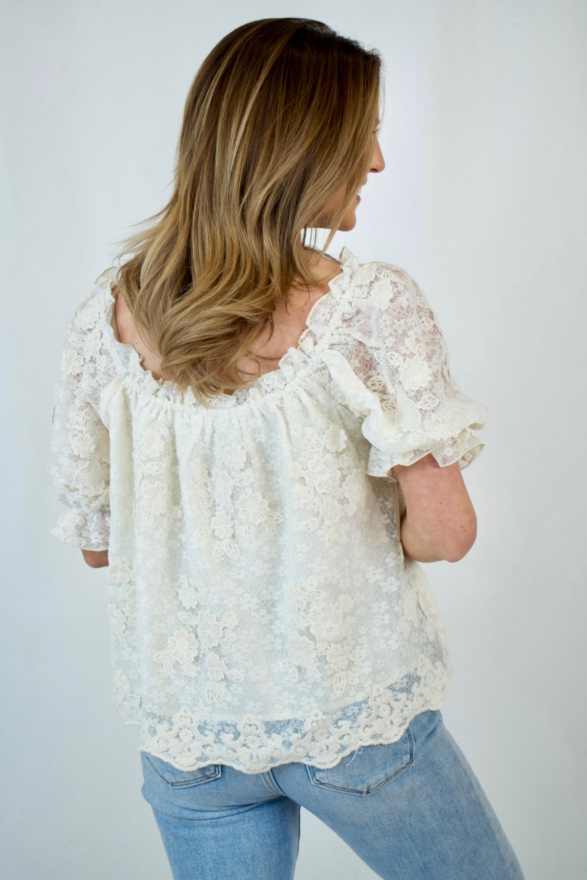 Peyton Floral Lace Scallop Blouse | Much Ado Boutique | Women's