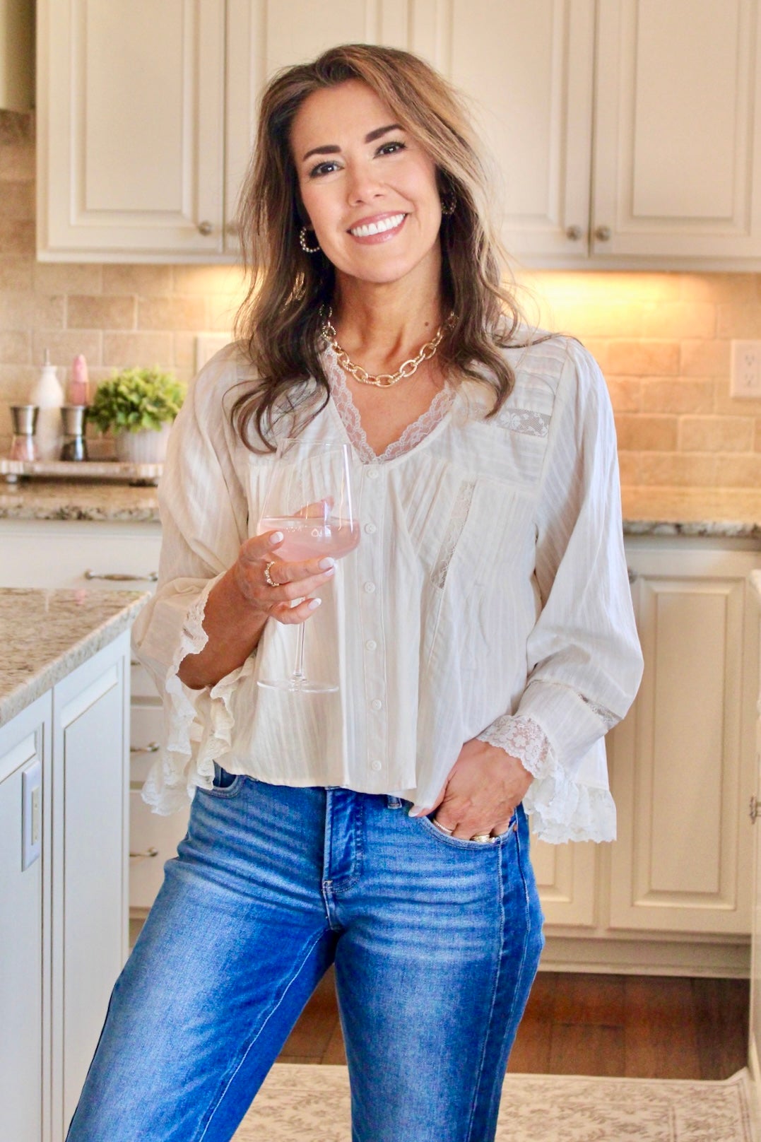 Heidi Textured Stripe Lace Trim Pleated Top | Much Ado Boutique