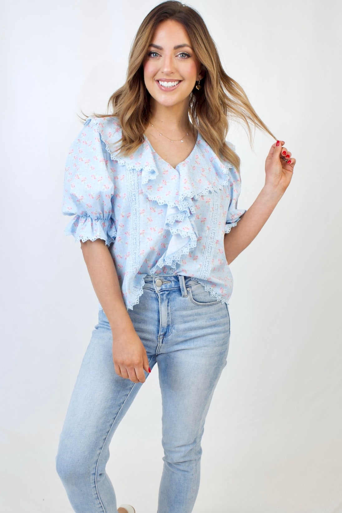 Evelyn Floral Ruffle Lace Blouse | Much Ado Boutique | Women's