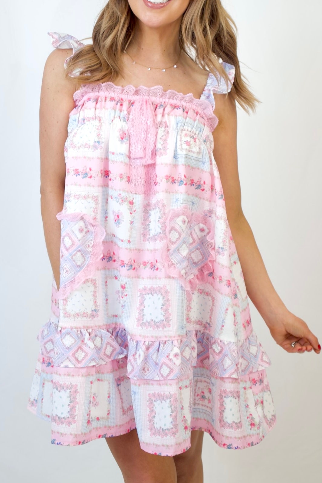 pink patchwork dress Pink Cotton Patchwork Maxi Dress - All Dresses