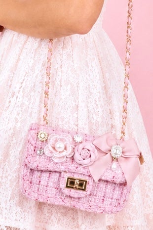 Chloe Tweed Pearl Bow Embellished Purse | Much Ado Boutique