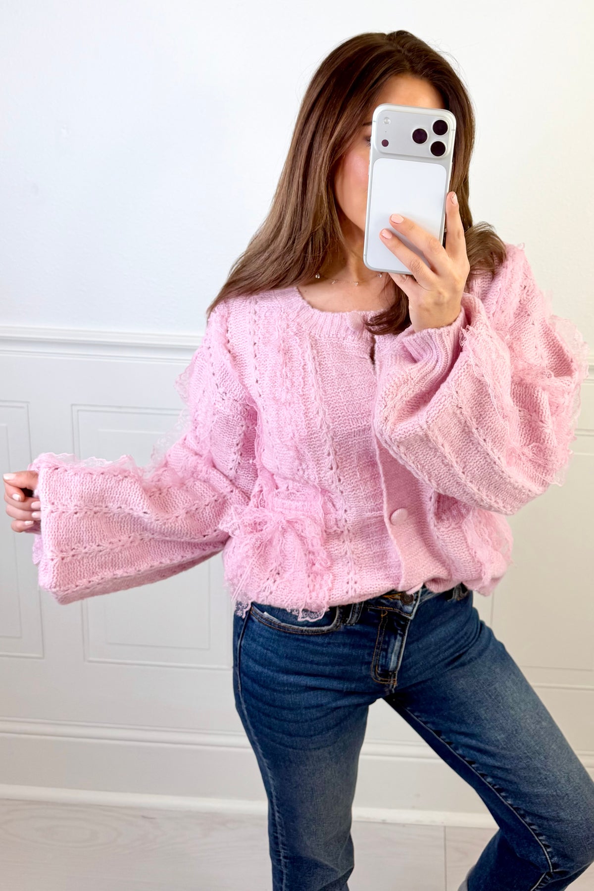 Peyton Lace Trim Bow Cardigan | Much Ado Boutique | Women's