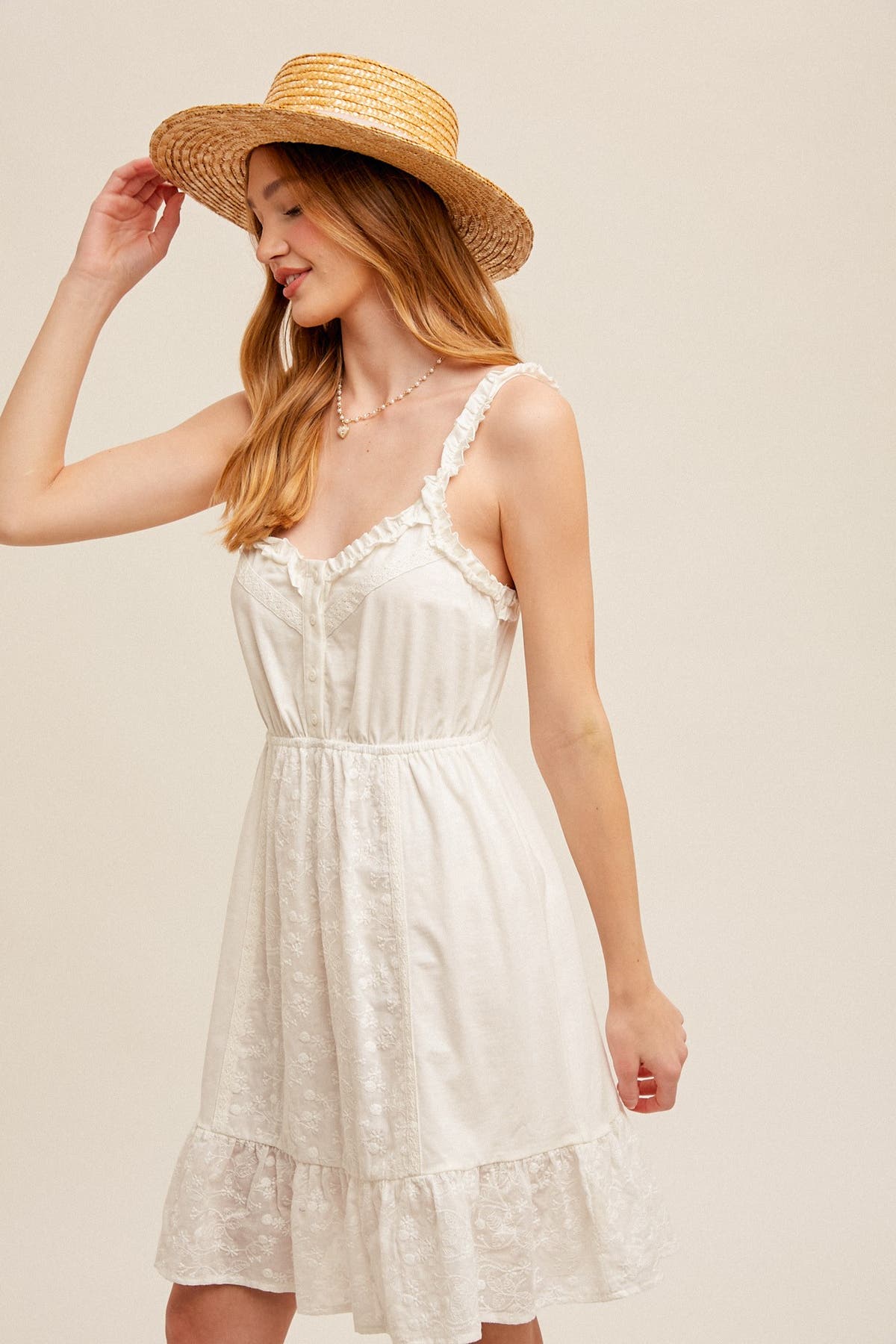 Annabelle V-Neck Straps Embroidery Detail Dress | Much Ado Boutique | Women's Clothing Boutique in Colorado Annabelle V-Neck Straps Embroidery Detail Dress | Much Ado Boutique | Women's Clothing Boutique in Colorado