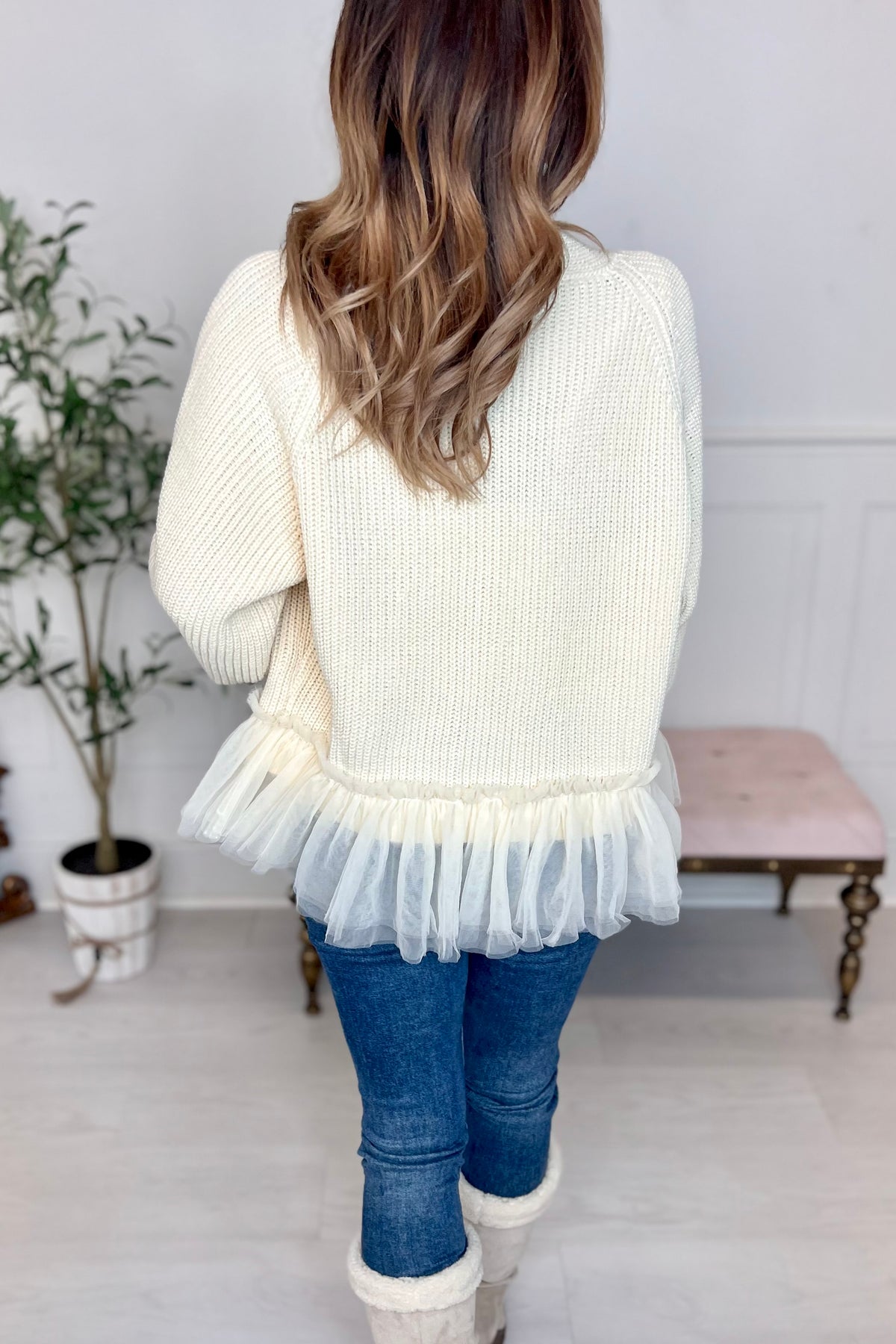 Heather Tulle Trim Knit Cardigan | Much Ado Boutique | Women's