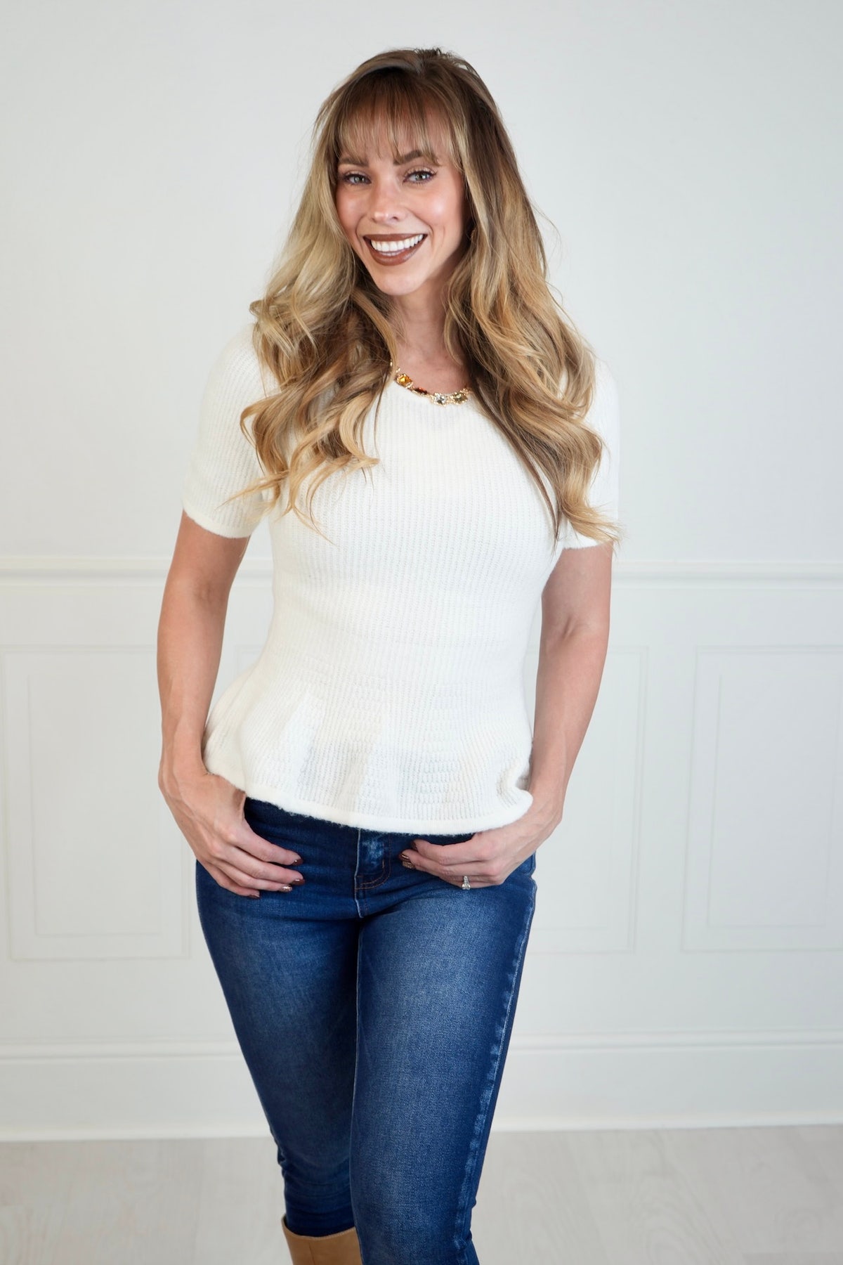 Naomi Ribbed Peplum Sweater Top | Much Ado Boutique | Women's