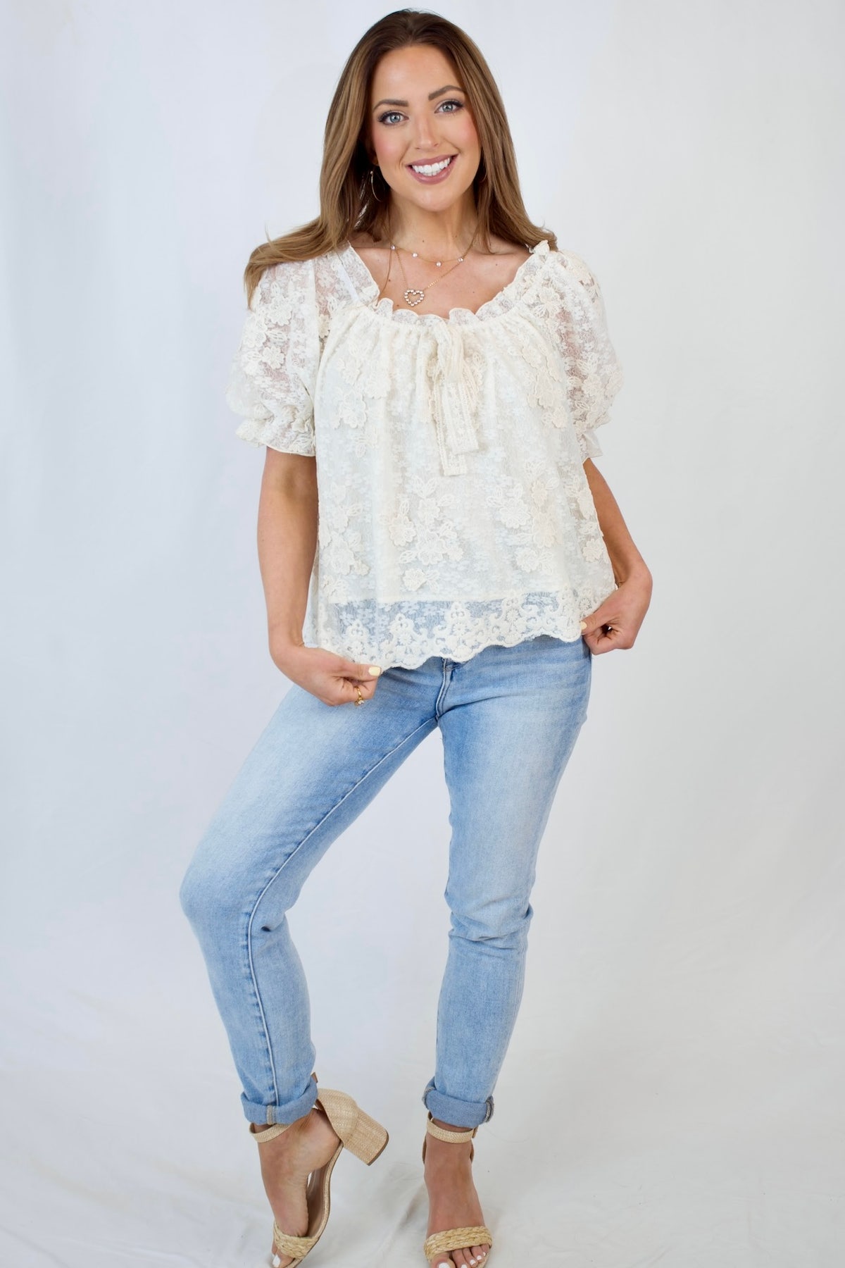 Peyton Floral Lace Scallop Blouse | Much Ado Boutique | Women's