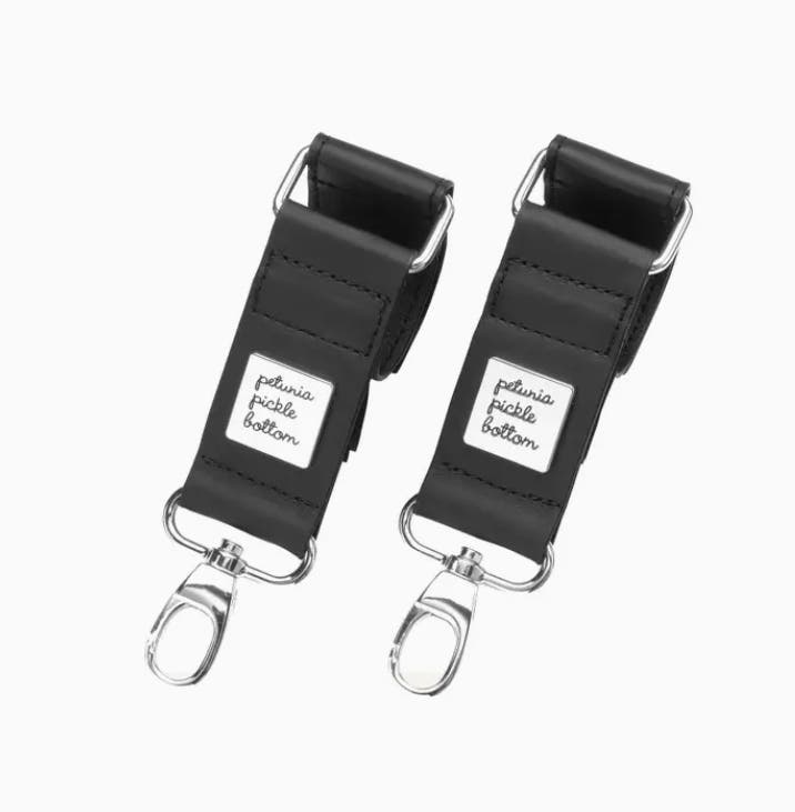 Valet Stroller Clip – Black Matte Leatherette/Silver