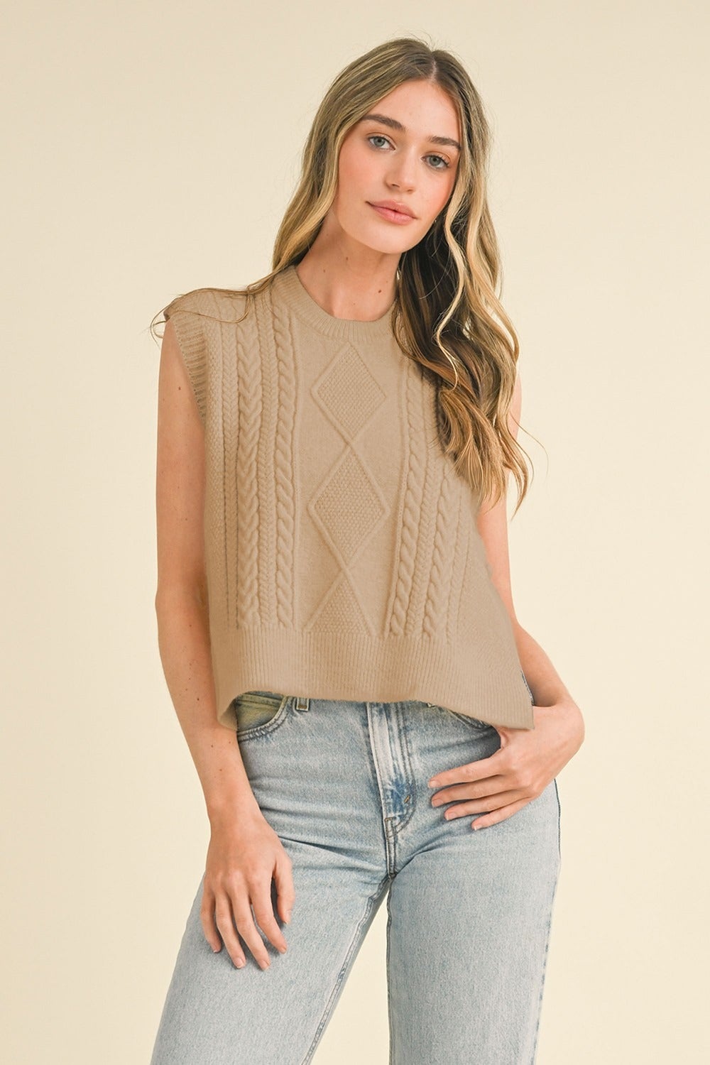新品　Side cable knit Vest LAUBEBLANC Side cable knit Vest – L'AUBE BLANC