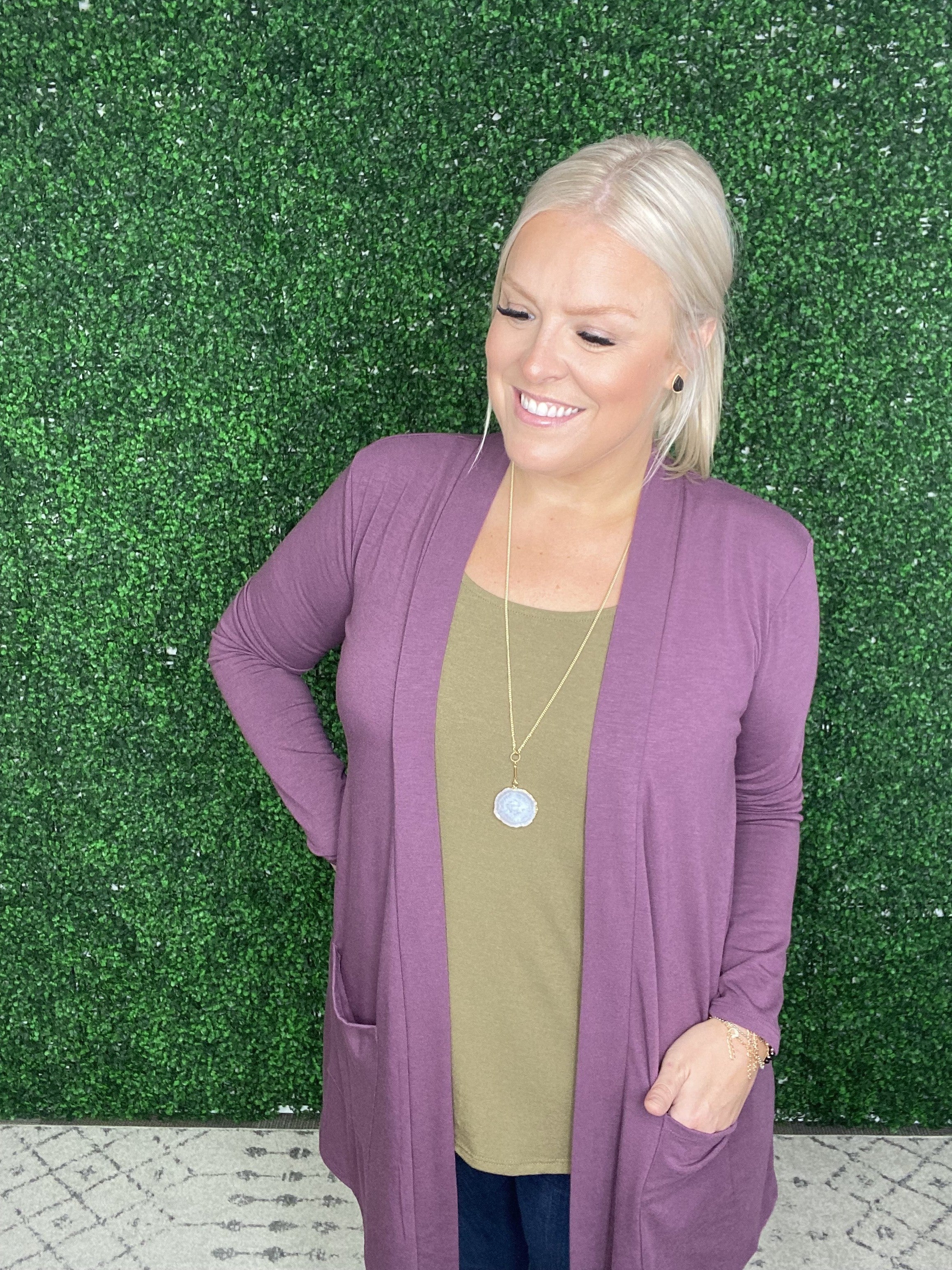 eggplant cardigan
