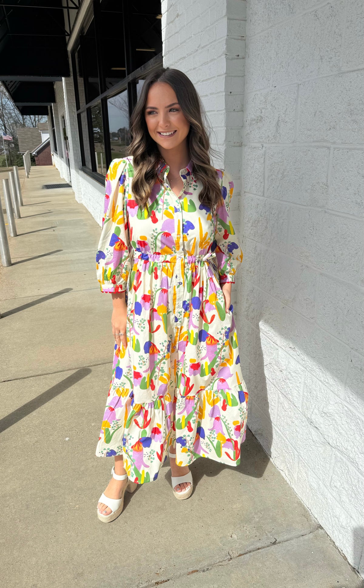 everyday midi dress Womens Printed V Neck Midi Dress Everyday Elegance