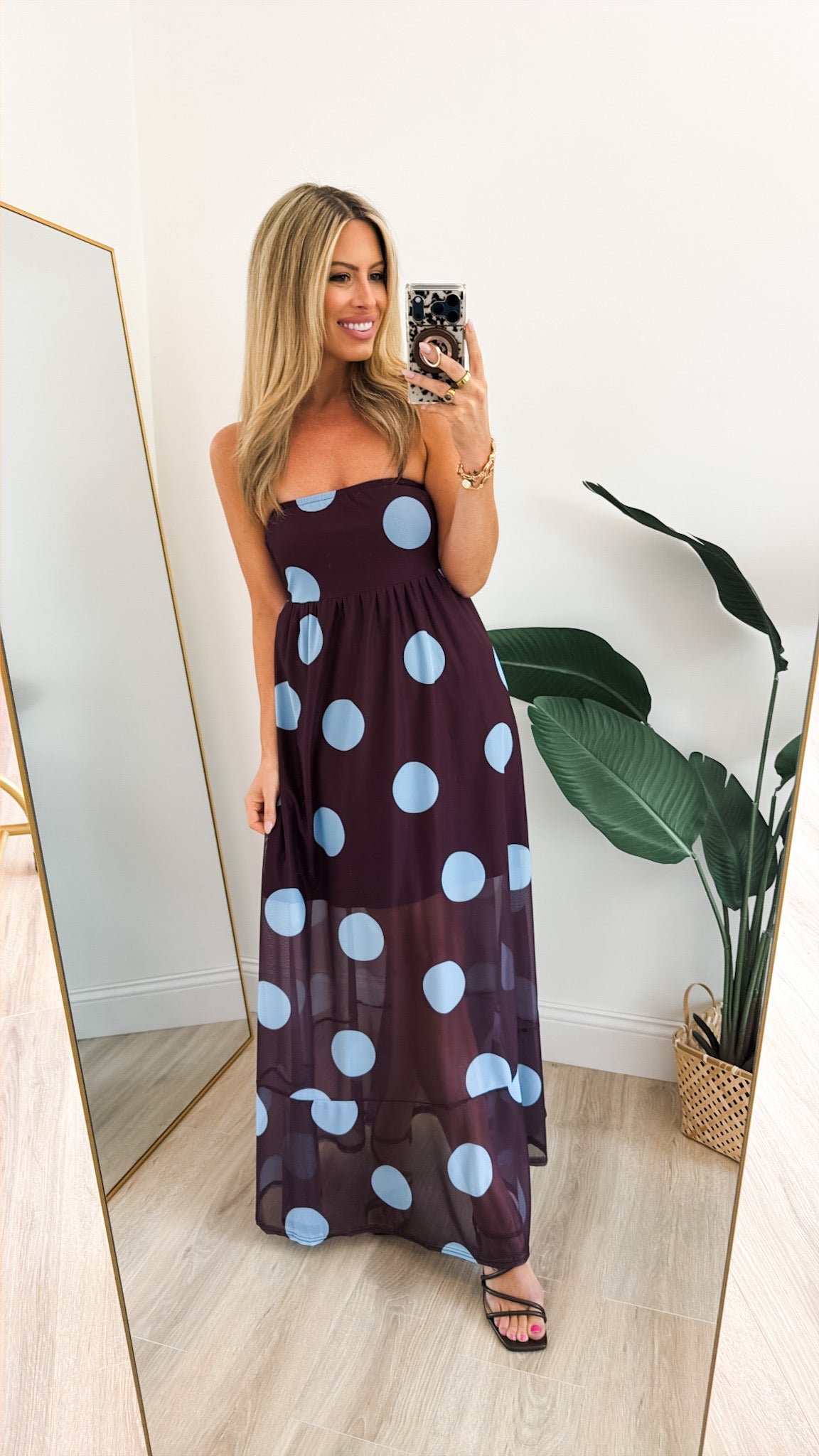 strapless open back dress Polka Dot Midi Dress - Front Tie Pleated Style