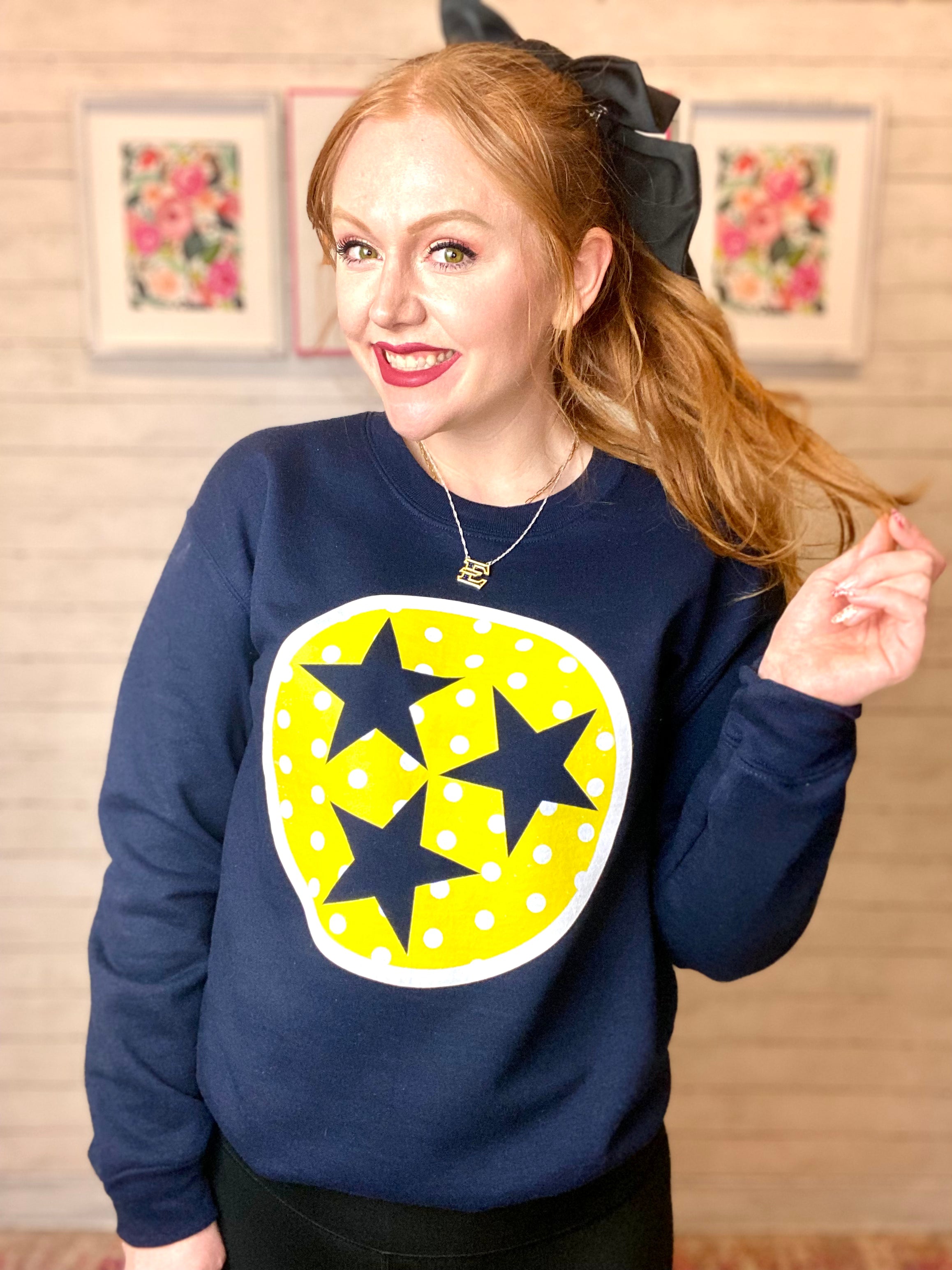 LAST CHANCE FINAL SALENavy u0026 Yellow Polka Dot Tristar Sweatshirt