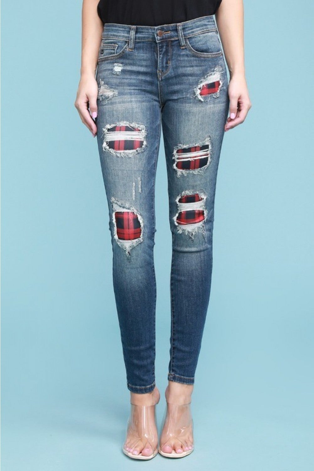 judy blue plaid patch jeans