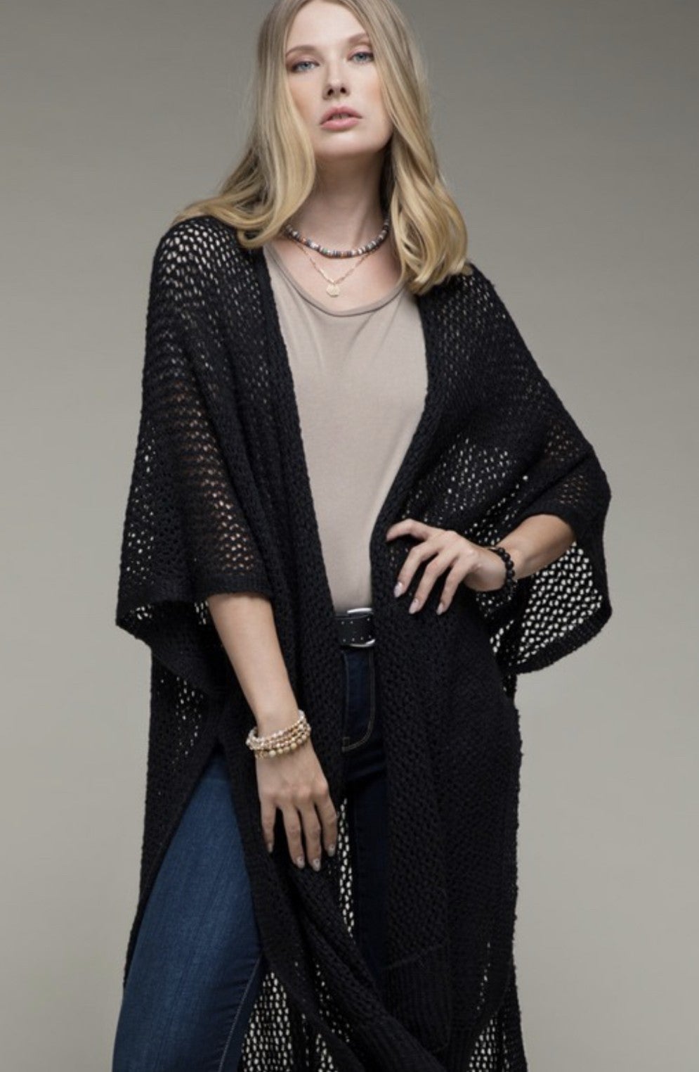 Open Knit Kimono | Refined Grey