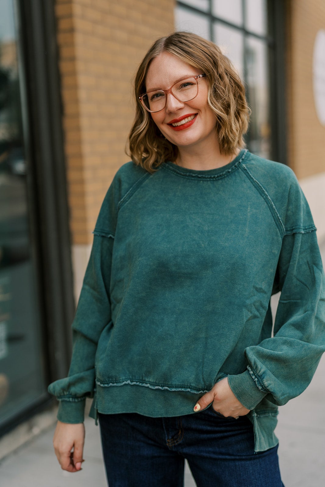 TEAL ACID WASH SWEATSHIRT | Retail Therapy Boutique