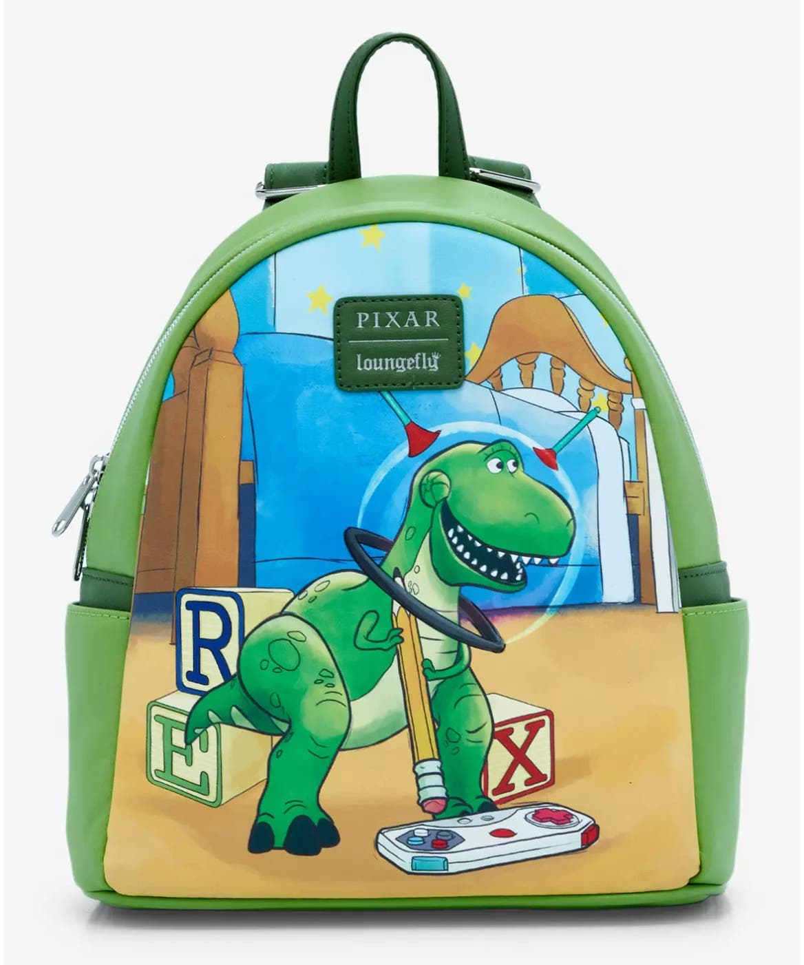 dino toy story green mini backpack Kids in Alien And The Entire Look Is Topped Off By An Enamel Charm Of Blocks That Spell Out Rex Toy Story 30th Anniversary Cosplay