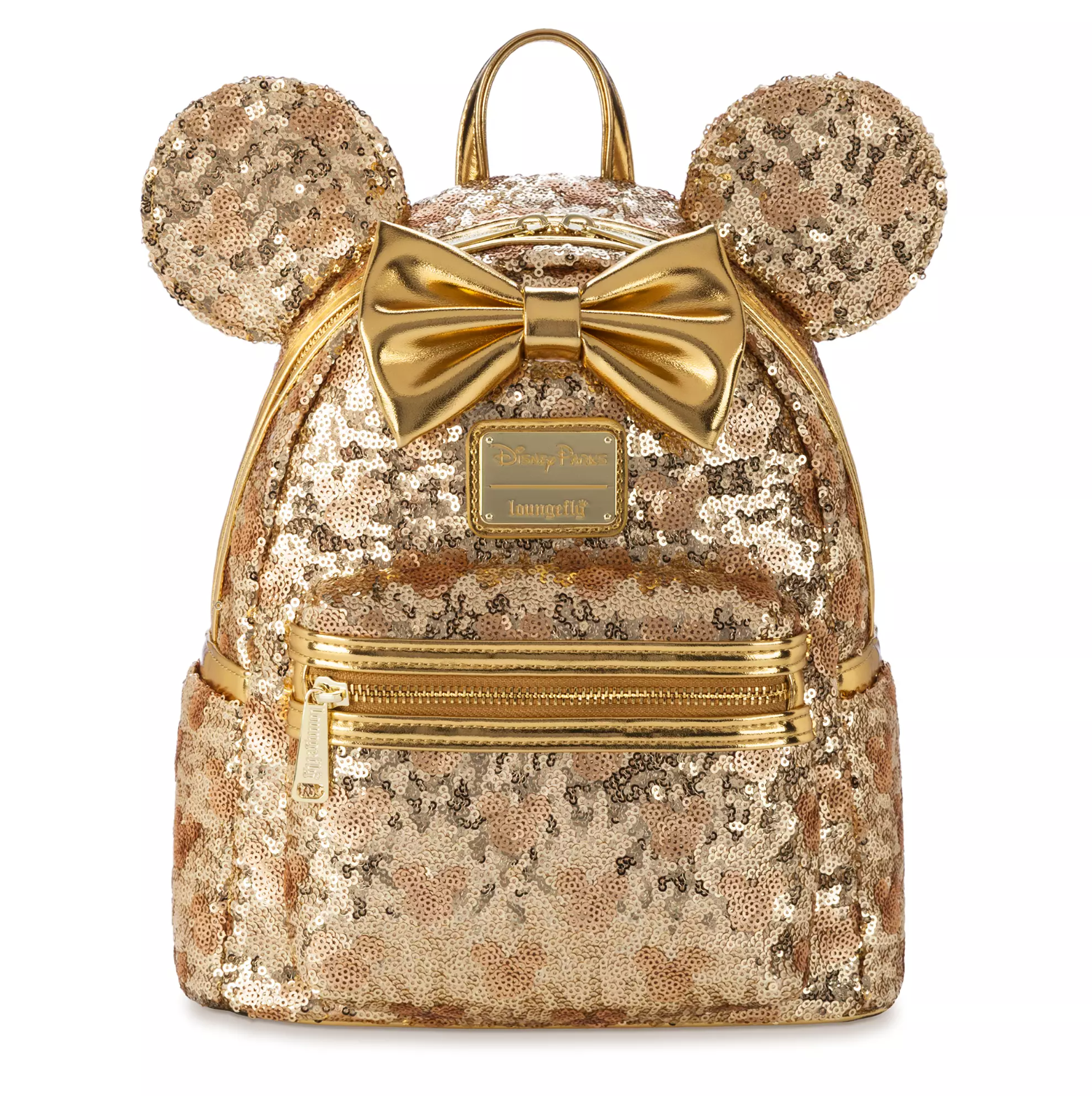 Loungefly Minnie Bow Bronze Sequin  Mini Backpack NWT Disney Parks Minnie Mouse Gold Sequin | Mercari main image 3