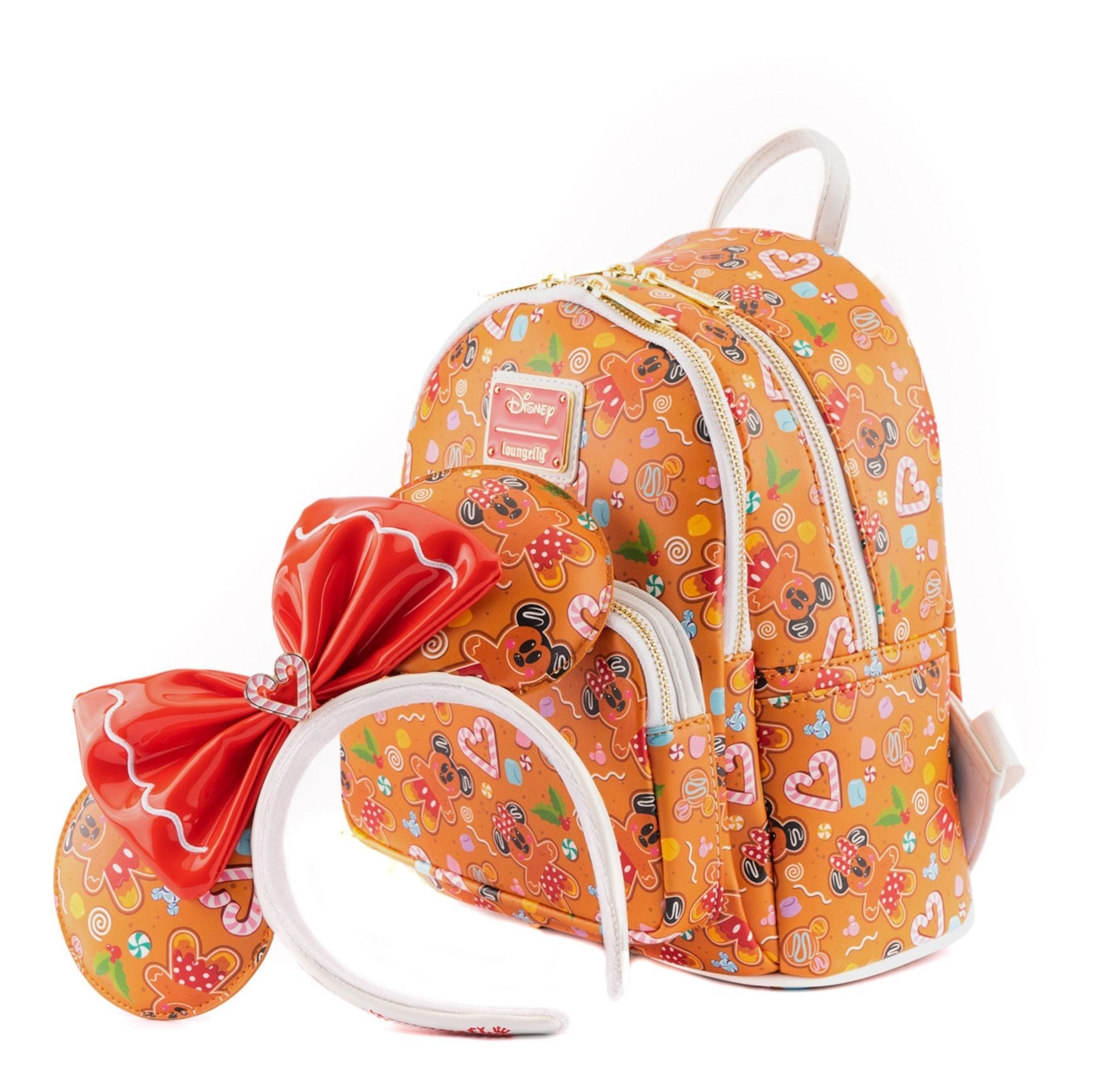 Loungefly Disney Gingerbread Mickey and Minnie Mouse AOP Mini Backpack and Ears Headband Set - Thumbnail 5