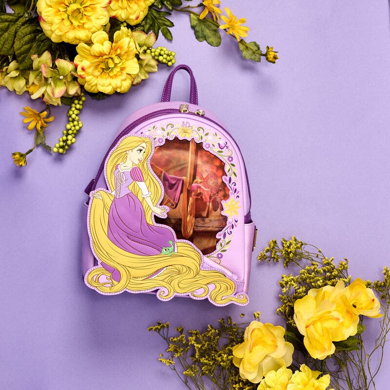 Loungefly Rapunzel Illustrated Purple and Yellow Mini Backpack Loungefly Disney Tangled Rapunzel Pascal Mini Backpack  main image 4