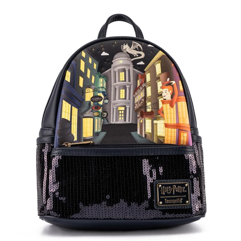 Loungefly Navy Blue Wizarding Alley Mini Backpack with Nighttime Cityscape Loungefly Harry Potter Diagon Alley Mini Backpack  main image 2