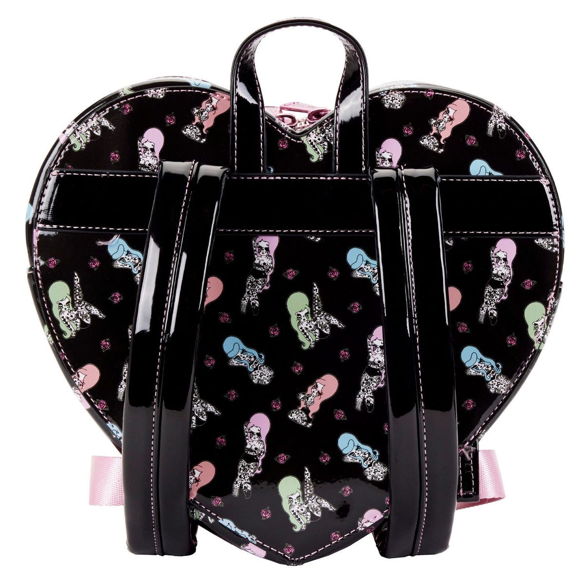 Loungefly Valfre Black Backpack with Pink and Blue Details Amazon.com: Loungefly Valfre Double Heart Mini Backpack  main image 4