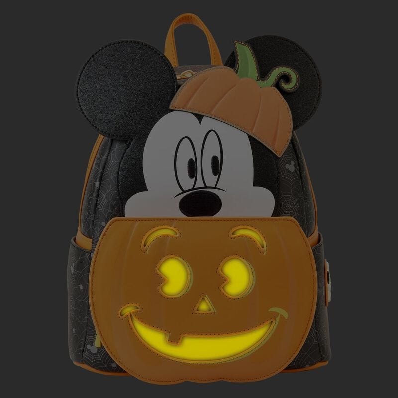LOUNGEFLY Disney Mickey Mouse Pumpkin Light Up Mini Backpack
