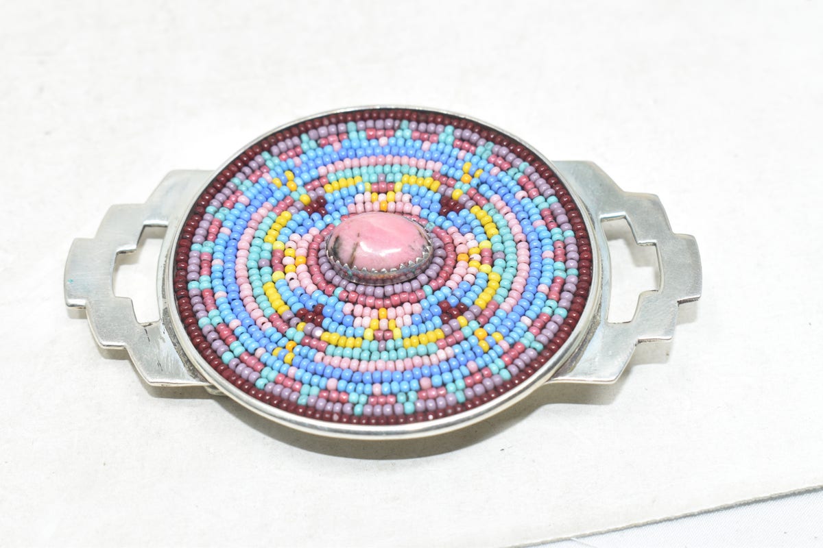 Beaded and Silver Belt Buckle with Rhodonite | Ruidoso 