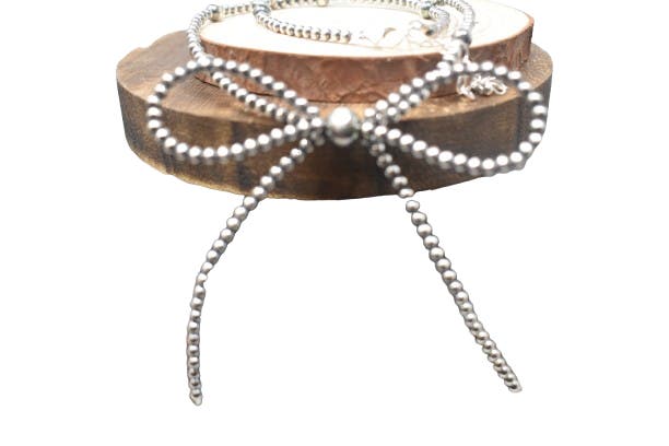 Silver Pearl Bow Necklace 16