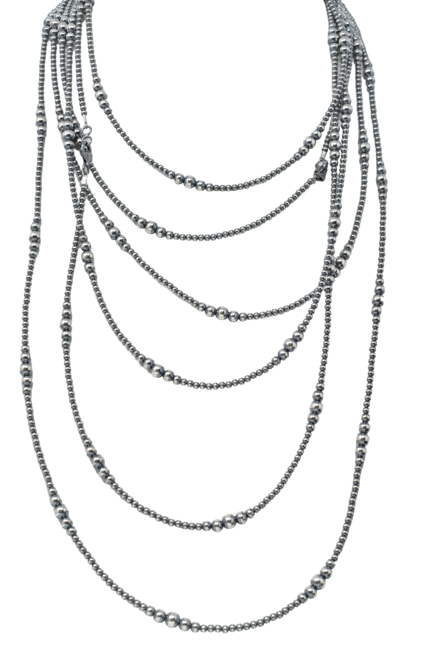 Graduated Silver Pearl Necklace (3-6MM) 48"