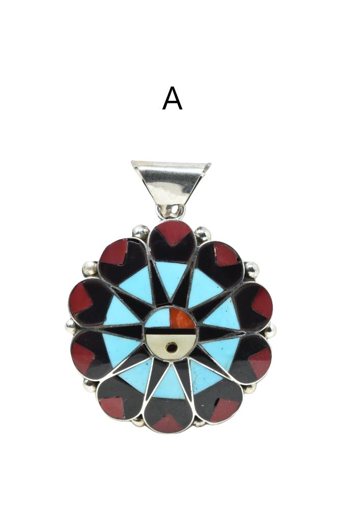Zuni Inlay Sun face Pendant by Delwin Gasper | Ruidoso