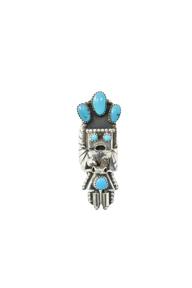 ヴィンテージ「Doris Small Canyon」カチーナ ターコイズ リング Kachina Ring By Doris Smallcanyon 2.25