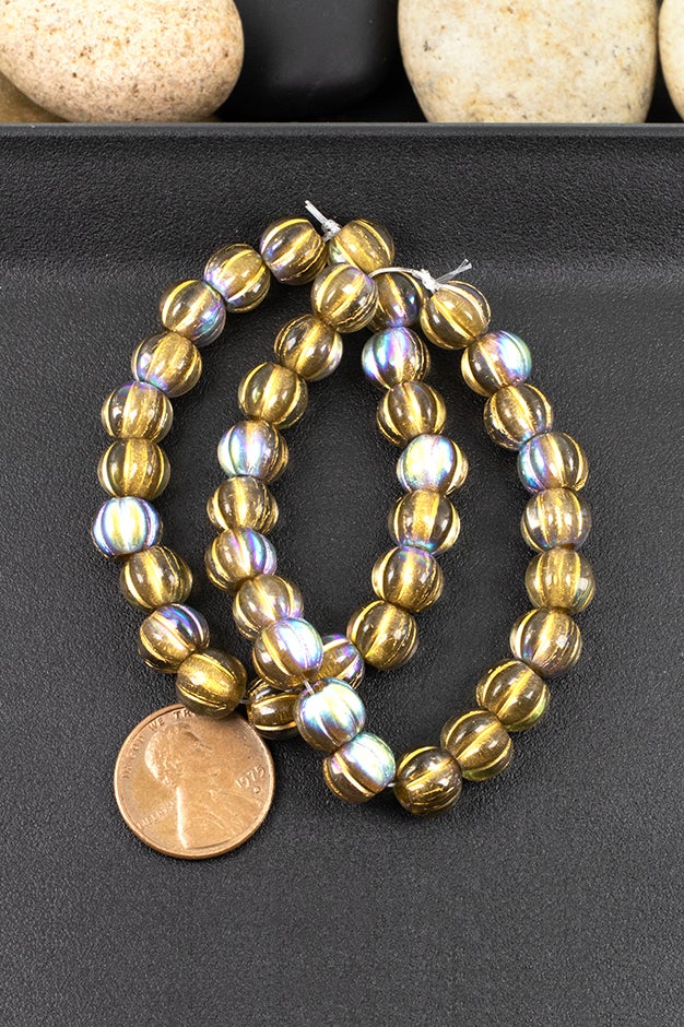 Large-Hole Melon, Crystal Gold AB, 8mm - Czech Glass | Sam's Bead Shop