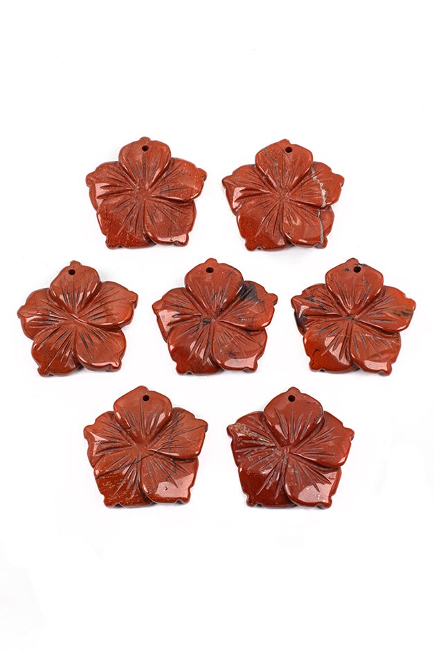 Red Jasper Carved Flower, Front Drill, ~29mm, Natural inclusions