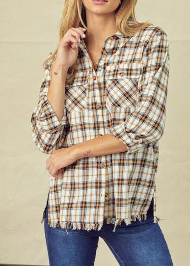 Gold Button Down Flannel For Women 
