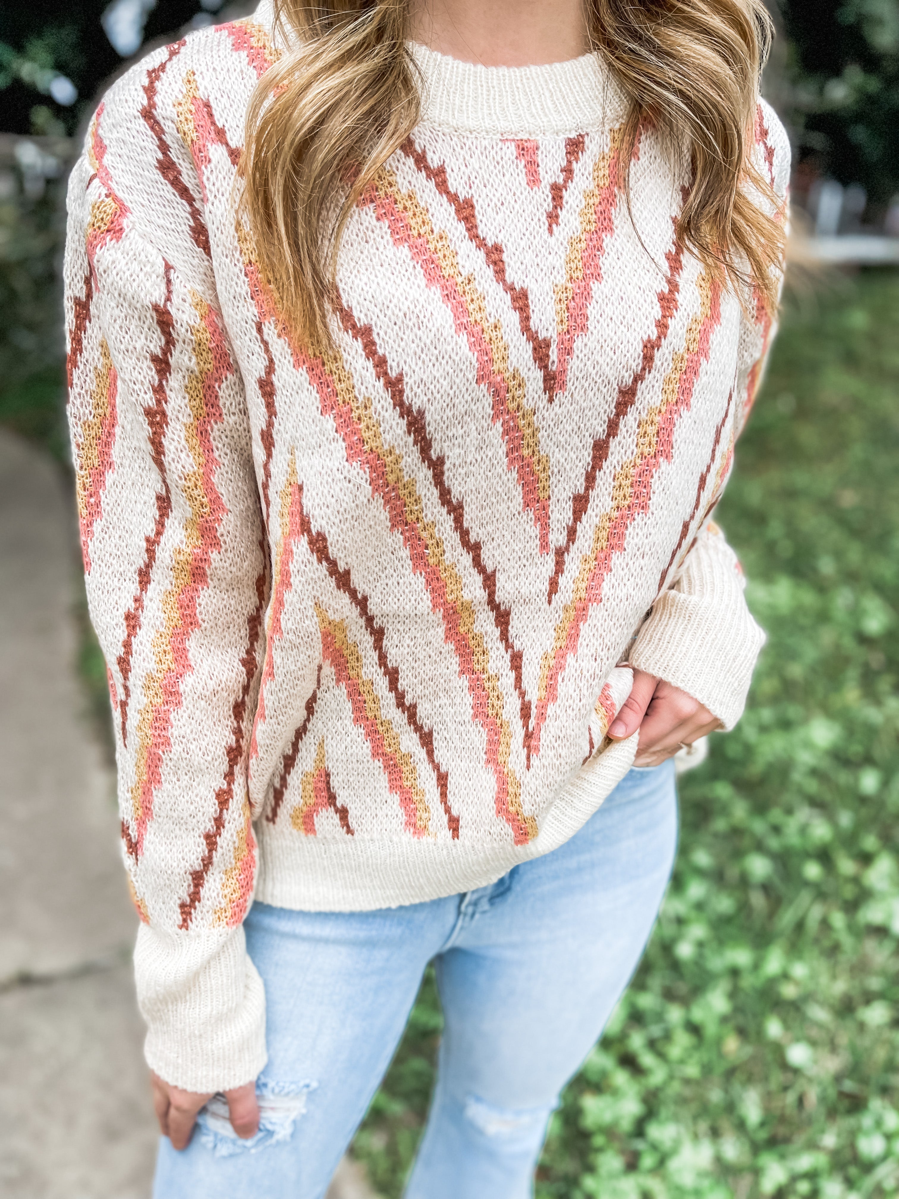 Mauve Multi Chevron Print Sweater 